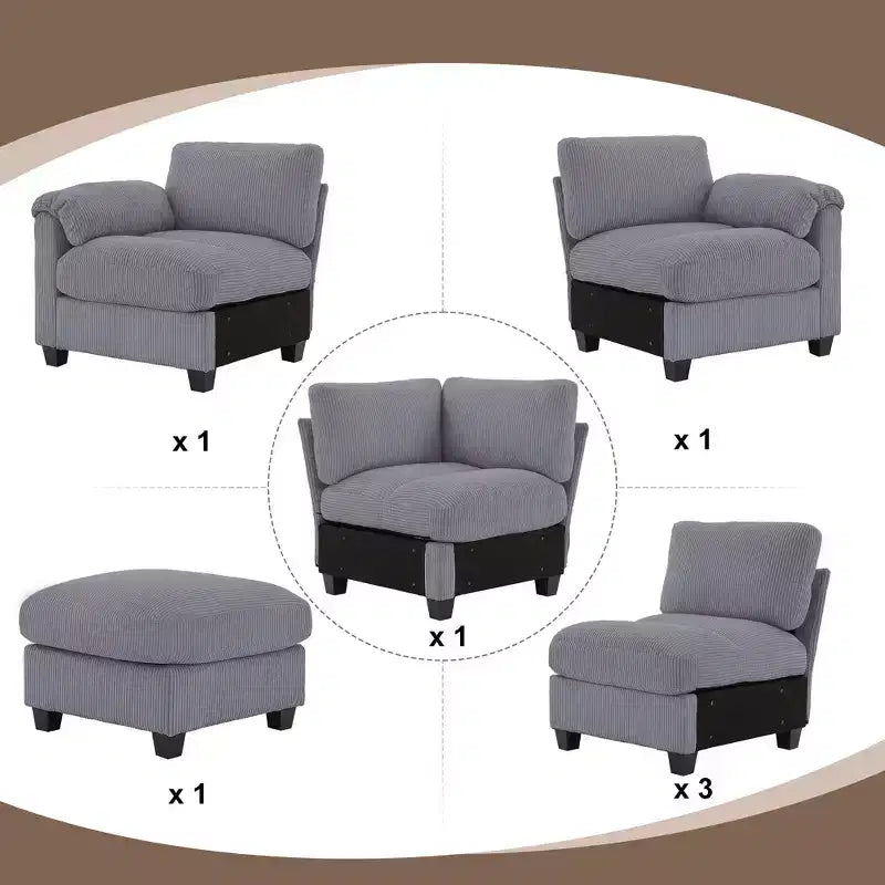 Hyleory 115 Corduroy Oversized Modular Sectional Sofa, U Shaped Couch with Movable Ottoman, Large 7 Seater Corner Sofa for Living Room