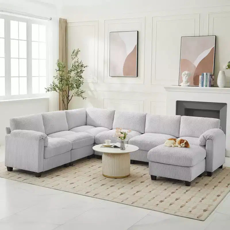 Hyleory 115 Corduroy Oversized Modular Sectional Sofa, U Shaped Couch with Movable Ottoman, Large 7 Seater Corner Sofa for Living Room