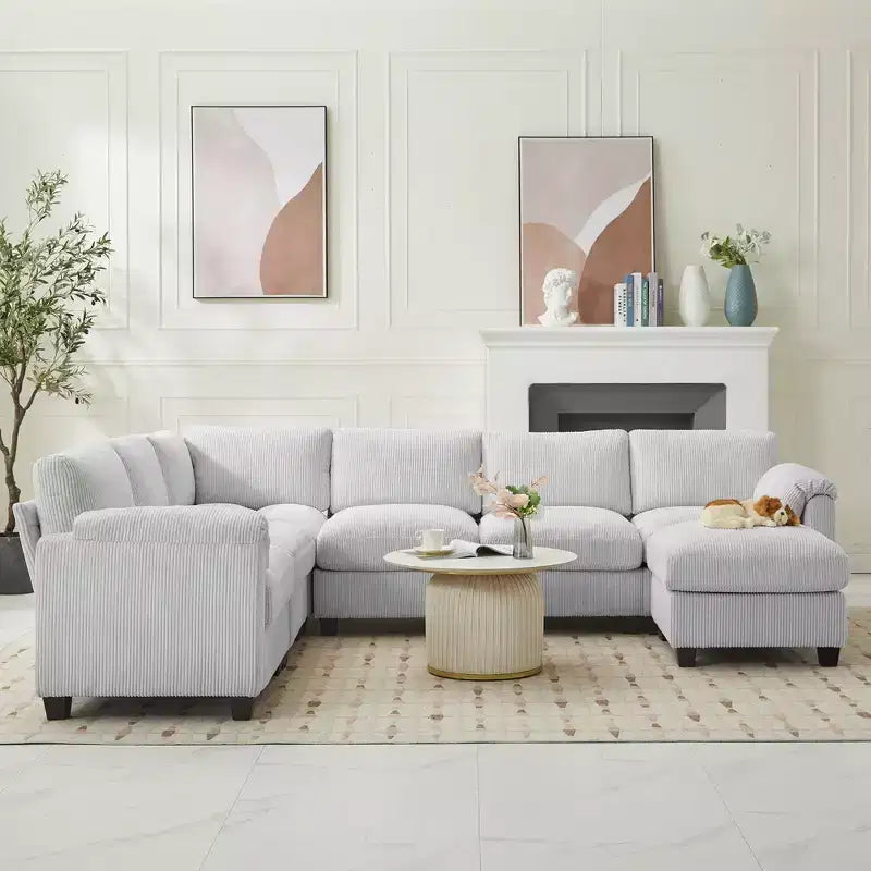 Hyleory 115 Corduroy Oversized Modular Sectional Sofa, U Shaped Couch with Movable Ottoman, Large 7 Seater Corner Sofa for Living Room