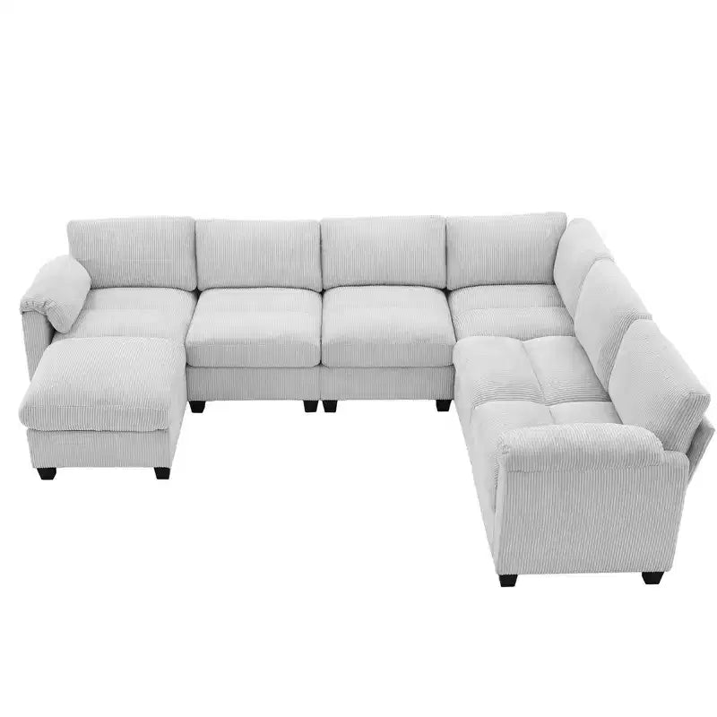 Hyleory 115 Corduroy Oversized Modular Sectional Sofa, U Shaped Couch with Movable Ottoman, Large 7 Seater Corner Sofa for Living Room