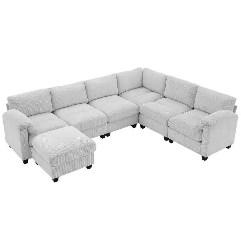 Hyleory 115 Corduroy Oversized Modular Sectional Sofa, U Shaped Couch with Movable Ottoman, Large 7 Seater Corner Sofa for Living Room