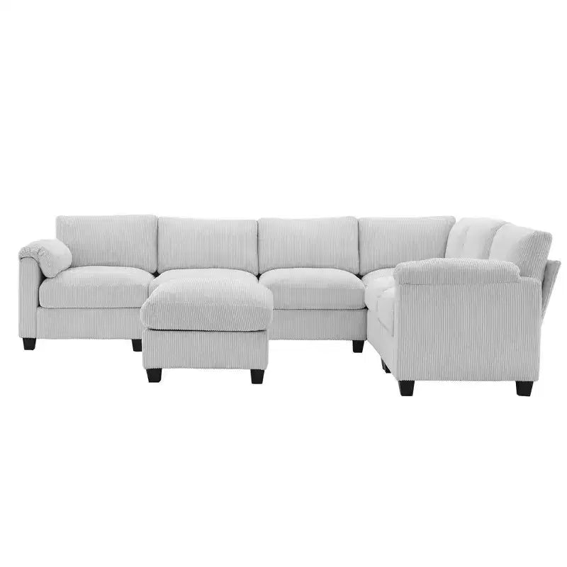 Hyleory 115 Corduroy Oversized Modular Sectional Sofa, U Shaped Couch with Movable Ottoman, Large 7 Seater Corner Sofa for Living Room