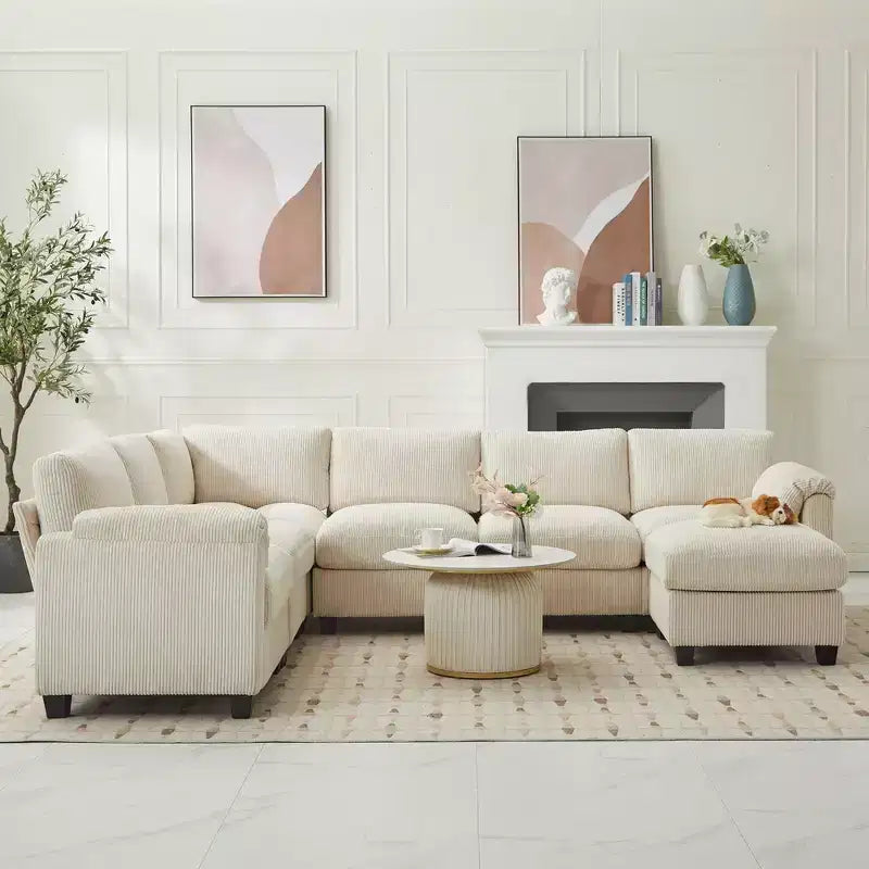 Hyleory 115 Corduroy Oversized Modular Sectional Sofa, U Shaped Couch with Movable Ottoman, Large 7 Seater Corner Sofa for Living Room