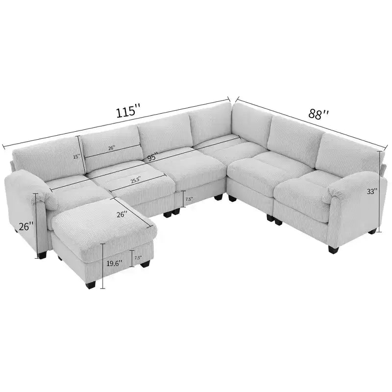 Hyleory 115 Corduroy Oversized Modular Sectional Sofa, U Shaped Couch with Movable Ottoman, Large 7 Seater Corner Sofa for Living Room