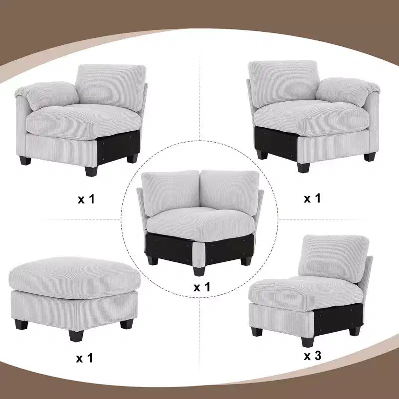 Hyleory 115 Corduroy Oversized Modular Sectional Sofa, U Shaped Couch with Movable Ottoman, Large 7 Seater Corner Sofa for Living Room