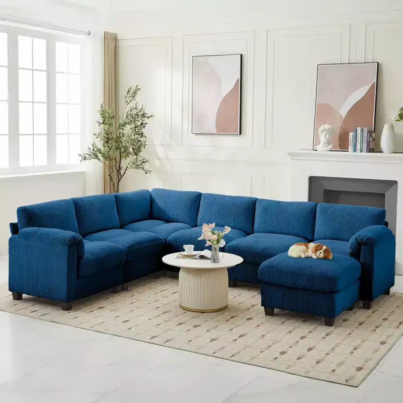 Hyleory 115 Corduroy Oversized Modular Sectional Sofa, U Shaped Couch with Movable Ottoman, Large 7 Seater Corner Sofa for Living Room