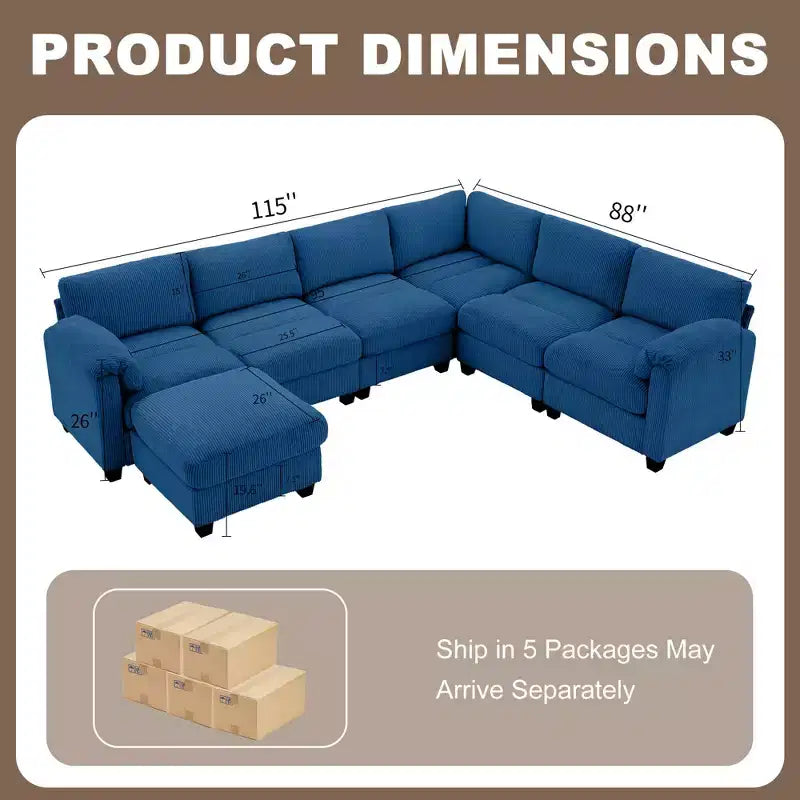 Hyleory 115 Corduroy Oversized Modular Sectional Sofa, U Shaped Couch with Movable Ottoman, Large 7 Seater Corner Sofa for Living Room