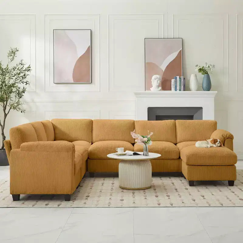 Hyleory 115 Corduroy Oversized Modular Sectional Sofa, U Shaped Couch with Movable Ottoman, Large 7 Seater Corner Sofa for Living Room