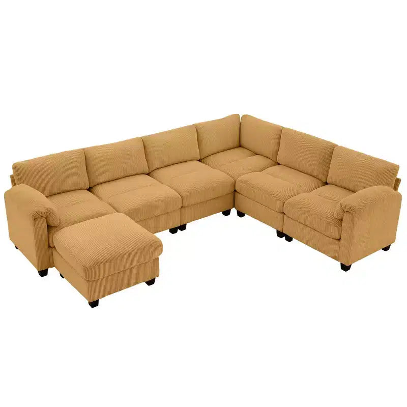 Hyleory 115 Corduroy Oversized Modular Sectional Sofa, U Shaped Couch with Movable Ottoman, Large 7 Seater Corner Sofa for Living Room