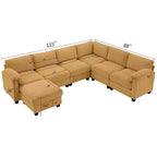 Hyleory 115 Corduroy Oversized Modular Sectional Sofa, U Shaped Couch with Movable Ottoman, Large 7 Seater Corner Sofa for Living Room