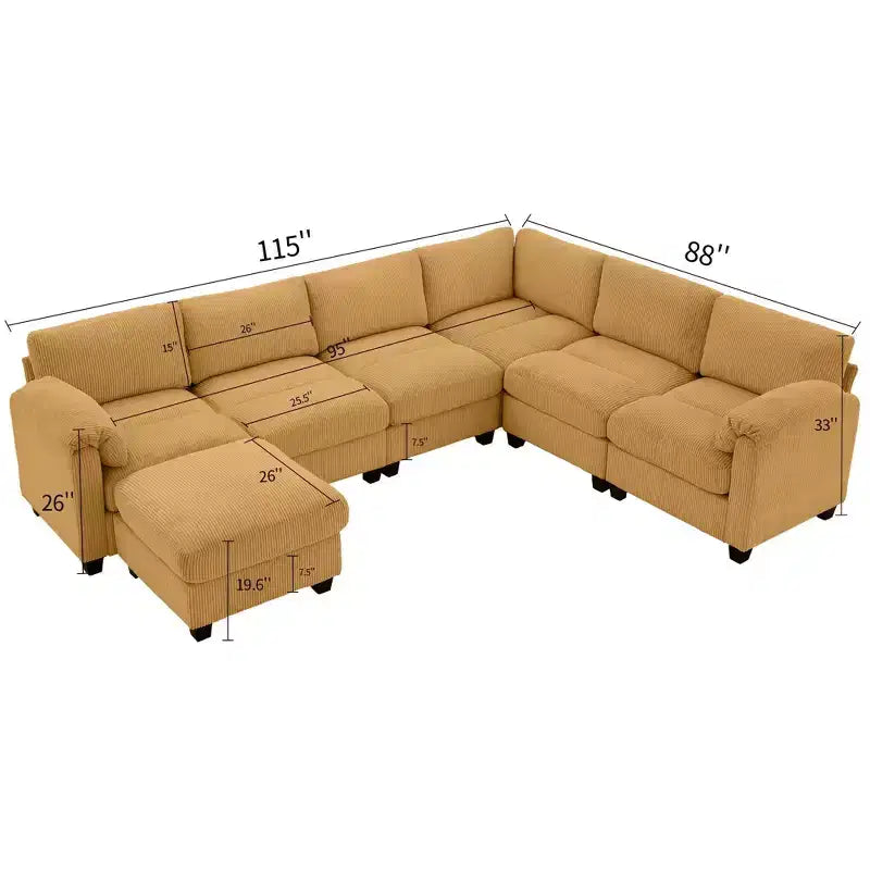 Hyleory 115 Corduroy Oversized Modular Sectional Sofa, U Shaped Couch with Movable Ottoman, Large 7 Seater Corner Sofa for Living Room