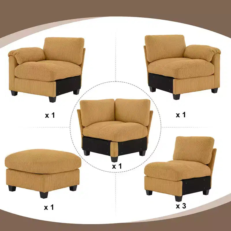 Hyleory 115 Corduroy Oversized Modular Sectional Sofa, U Shaped Couch with Movable Ottoman, Large 7 Seater Corner Sofa for Living Room