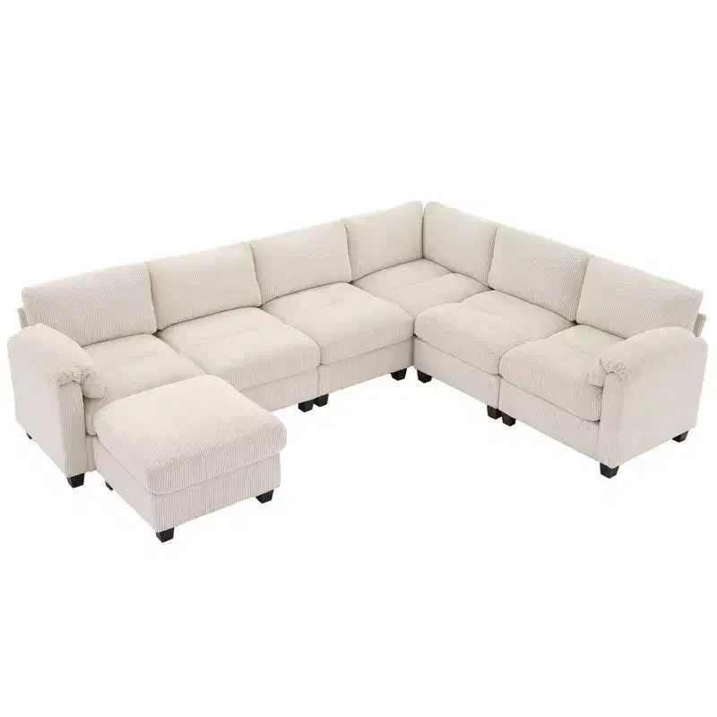 Hyleory 115 Corduroy Oversized Modular Sectional Sofa, U Shaped Couch with Movable Ottoman, Large 7 Seater Corner Sofa for Living Room