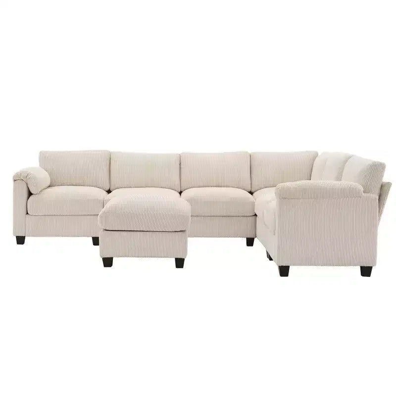 Hyleory 115 Corduroy Oversized Modular Sectional Sofa, U Shaped Couch with Movable Ottoman, Large 7 Seater Corner Sofa for Living Room