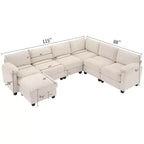 Hyleory 115 Corduroy Oversized Modular Sectional Sofa, U Shaped Couch with Movable Ottoman, Large 7 Seater Corner Sofa for Living Room