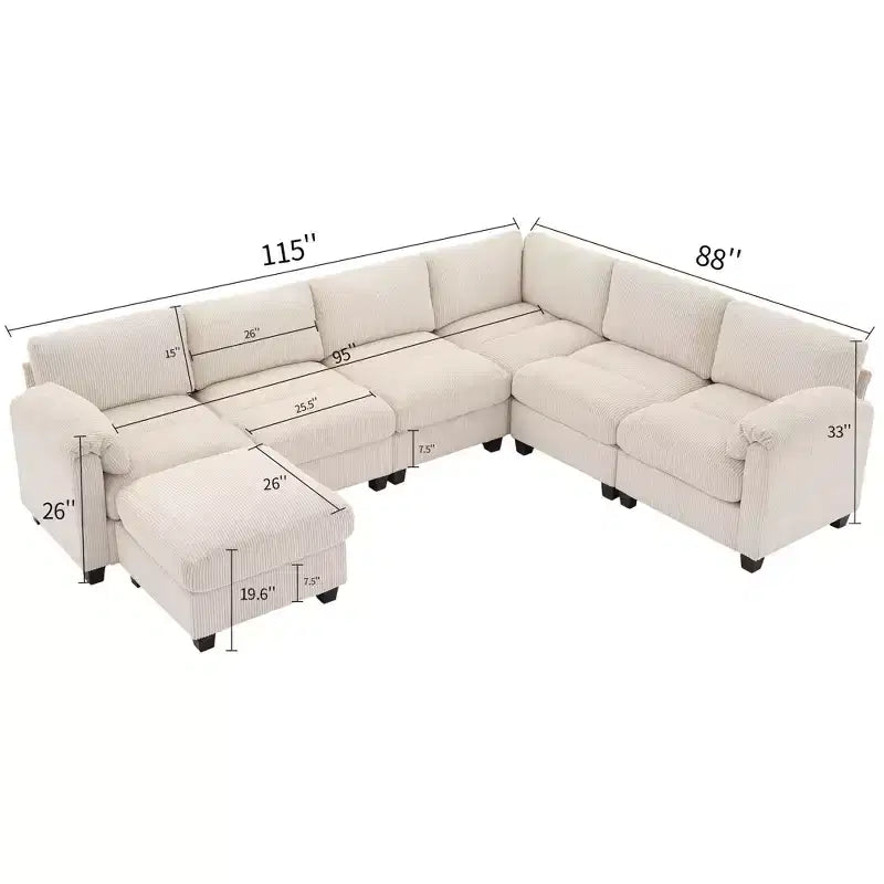 Hyleory 115 Corduroy Oversized Modular Sectional Sofa, U Shaped Couch with Movable Ottoman, Large 7 Seater Corner Sofa for Living Room