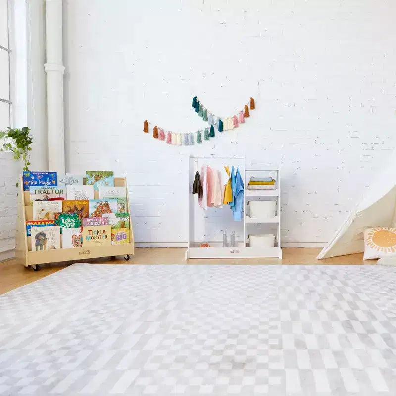 ECR4Kids Double-Sided Wooden Mobile Book Display and Storage, Montessori Furniture