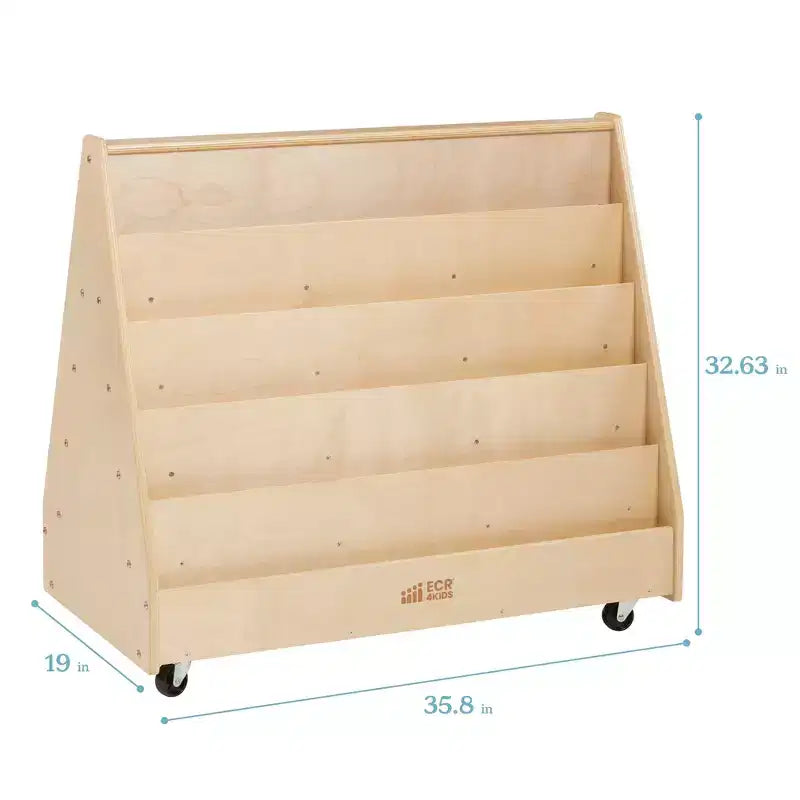 ECR4Kids Double-Sided Wooden Mobile Book Display and Storage, Montessori Furniture
