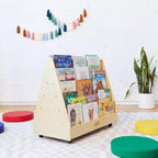 ECR4Kids Double-Sided Wooden Mobile Book Display and Storage, Montessori Furniture