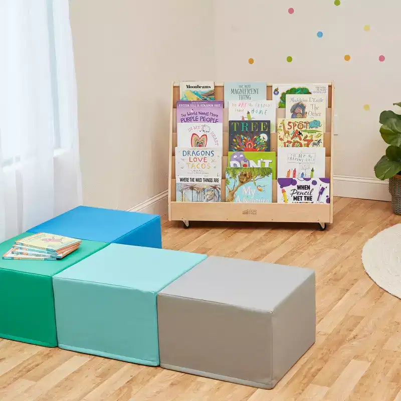 ECR4Kids Double-Sided Wooden Mobile Book Display and Storage, Montessori Furniture