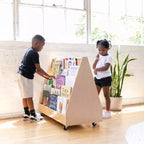 ECR4Kids Double-Sided Wooden Mobile Book Display and Storage, Montessori Furniture