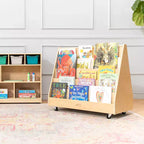 ECR4Kids Double-Sided Wooden Mobile Book Display and Storage, Montessori Furniture