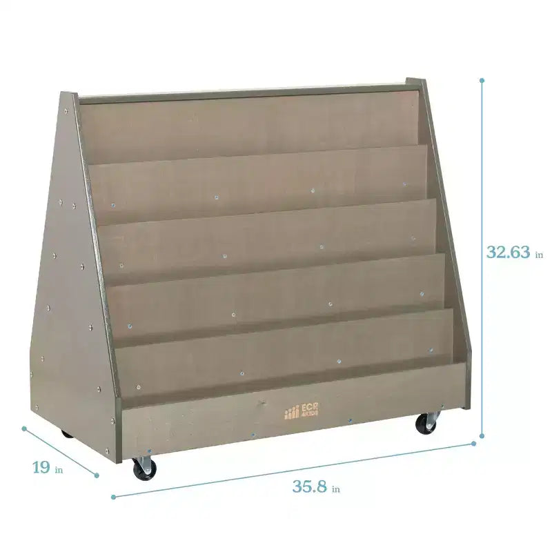 ECR4Kids Double-Sided Wooden Mobile Book Display and Storage, Montessori Furniture