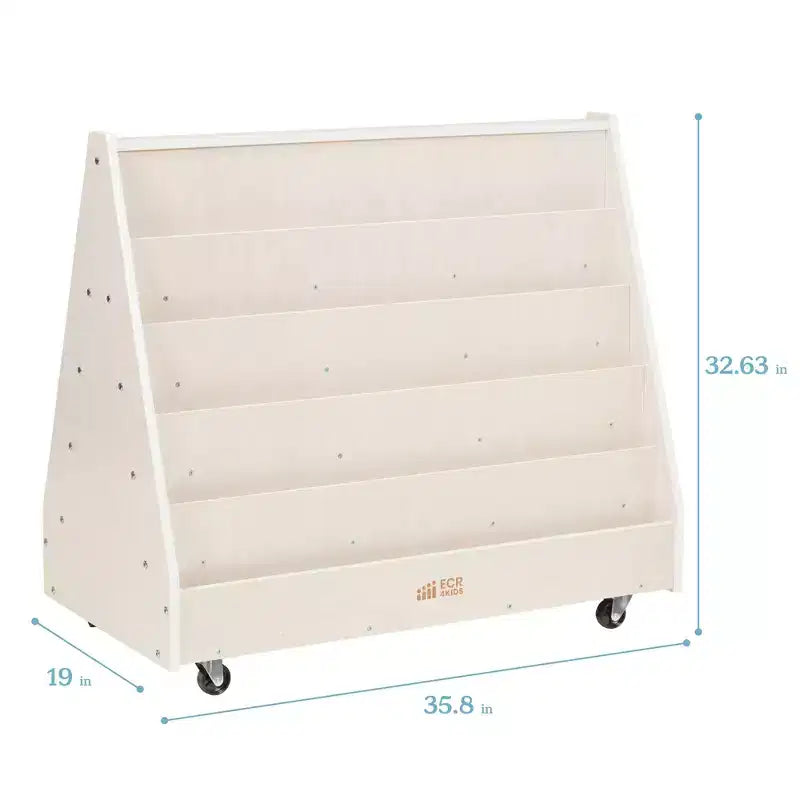 ECR4Kids Double-Sided Wooden Mobile Book Display and Storage, Montessori Furniture