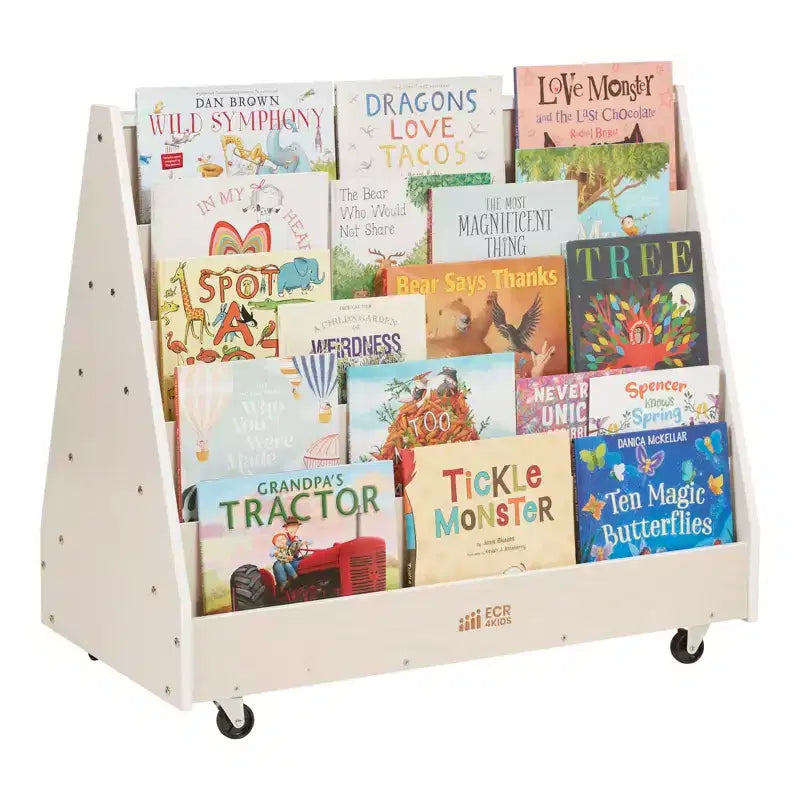 ECR4Kids Double-Sided Wooden Mobile Book Display and Storage, Montessori Furniture