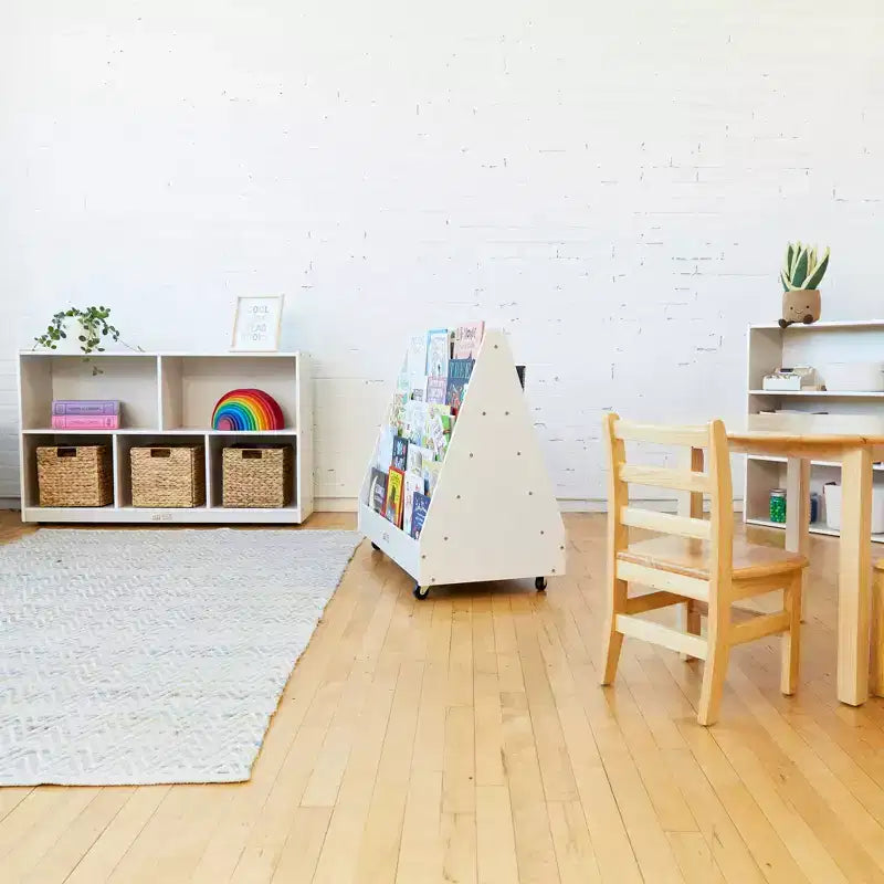 ECR4Kids Double-Sided Wooden Mobile Book Display and Storage, Montessori Furniture