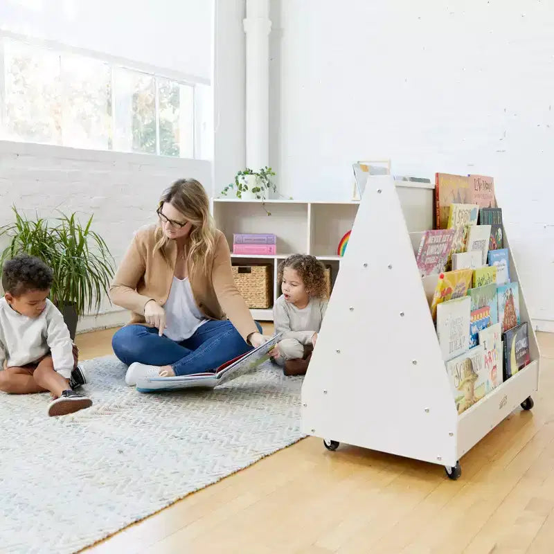 ECR4Kids Double-Sided Wooden Mobile Book Display and Storage, Montessori Furniture