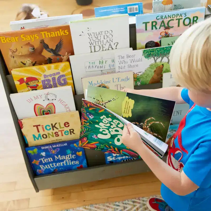 ECR4Kids Double-Sided Wooden Mobile Book Display and Storage, Montessori Furniture