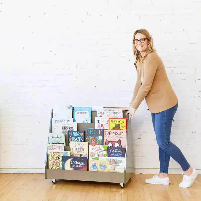 ECR4Kids Double-Sided Wooden Mobile Book Display and Storage, Montessori Furniture