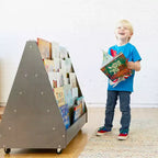 ECR4Kids Double-Sided Wooden Mobile Book Display and Storage, Montessori Furniture