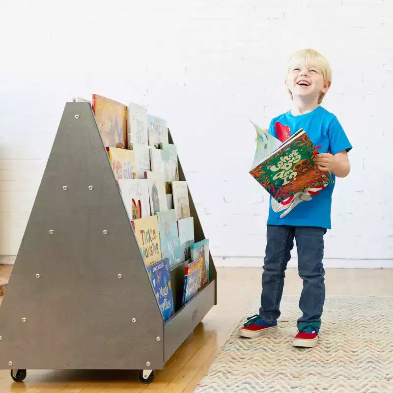 ECR4Kids Double-Sided Wooden Mobile Book Display and Storage, Montessori Furniture
