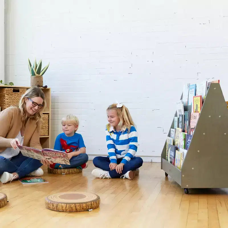 ECR4Kids Double-Sided Wooden Mobile Book Display and Storage, Montessori Furniture