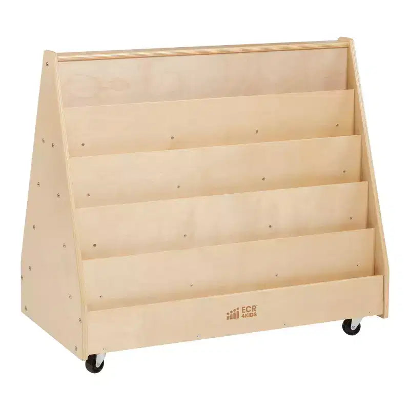ECR4Kids Double-Sided Wooden Mobile Book Display and Storage, Montessori Furniture