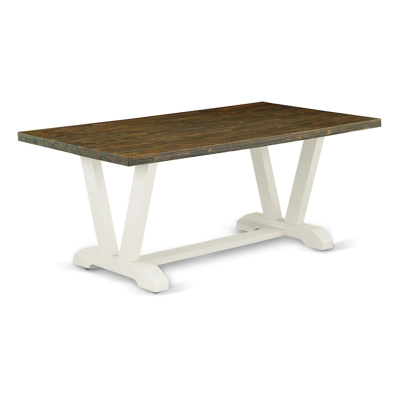East West Furniture Kitchen Table Set- a Dining Table and Cream Linen Fabric Chairs, Linen White(Pieces Options)