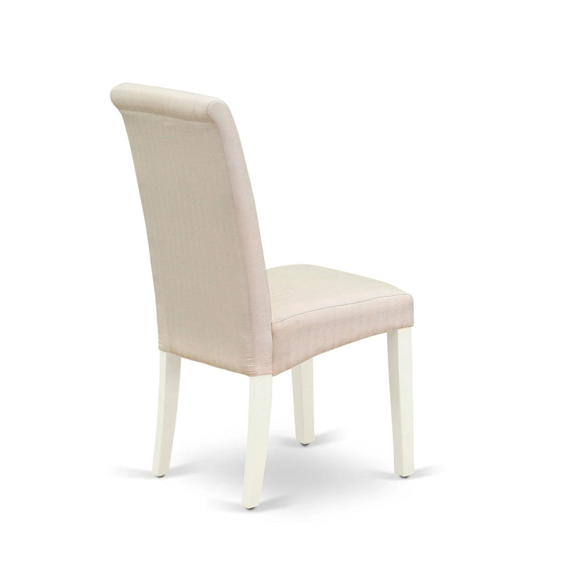 East West Furniture Kitchen Table Set- a Dining Table and Cream Linen Fabric Chairs, Linen White(Pieces Options)