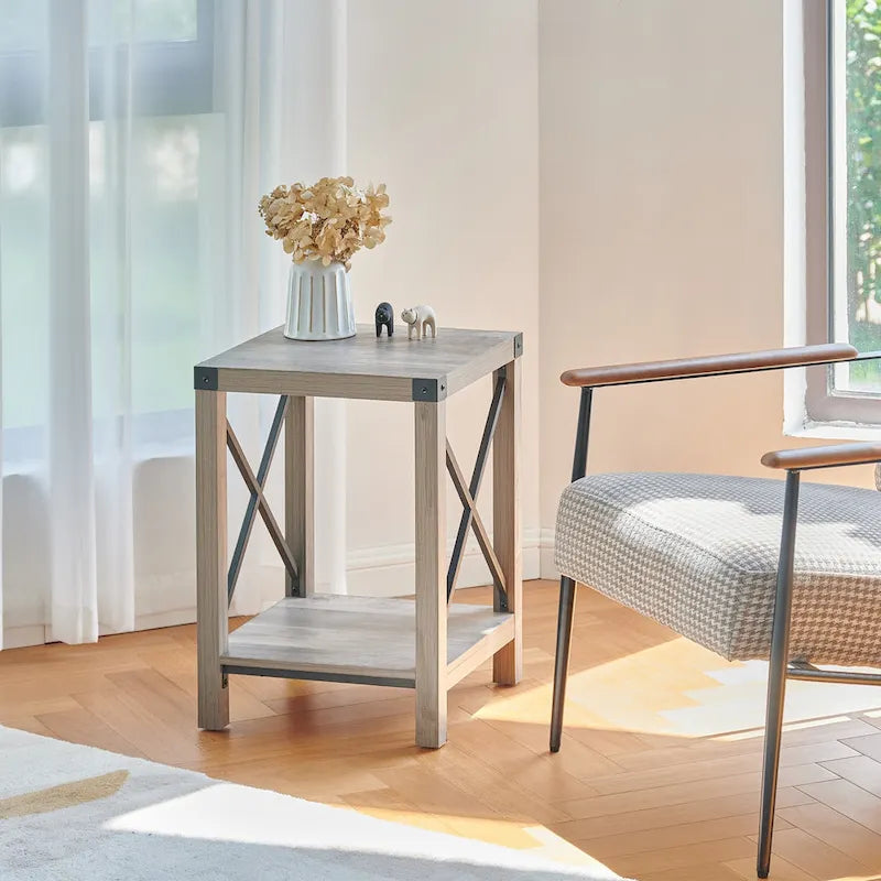 CO-Z 16-Inch Farmhouse Side or End Table with Storage Shelf