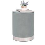 Adeco Vanity Upholstered Round Velvet Ottoman Footstool Silver Trim