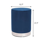 Adeco Vanity Upholstered Round Velvet Ottoman Footstool Silver Trim
