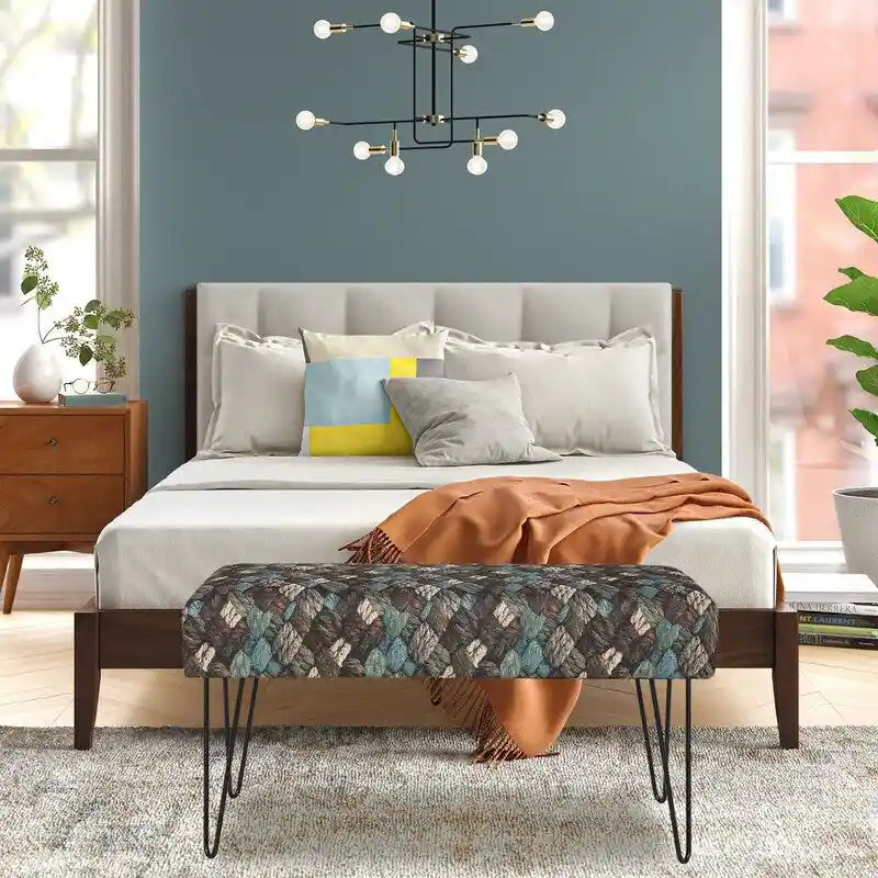 Adeco Bench Ottoman Fabric Rectangular Footrest Upholstered Bedroom