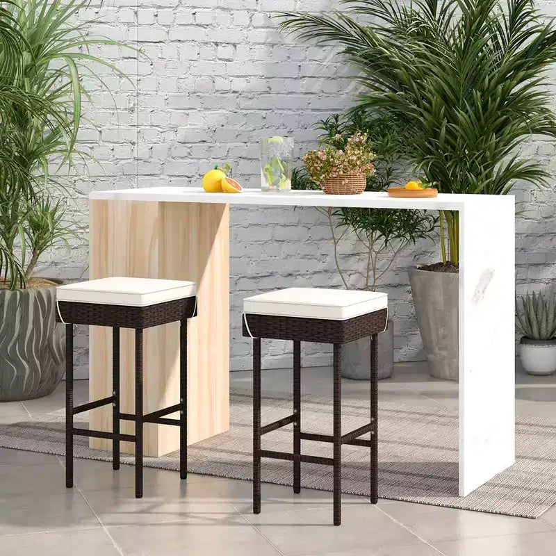 Costway Patio Rattan Barstools Set of 2/4 Outdoor Wicker Bar Height Chairs with Footrest
