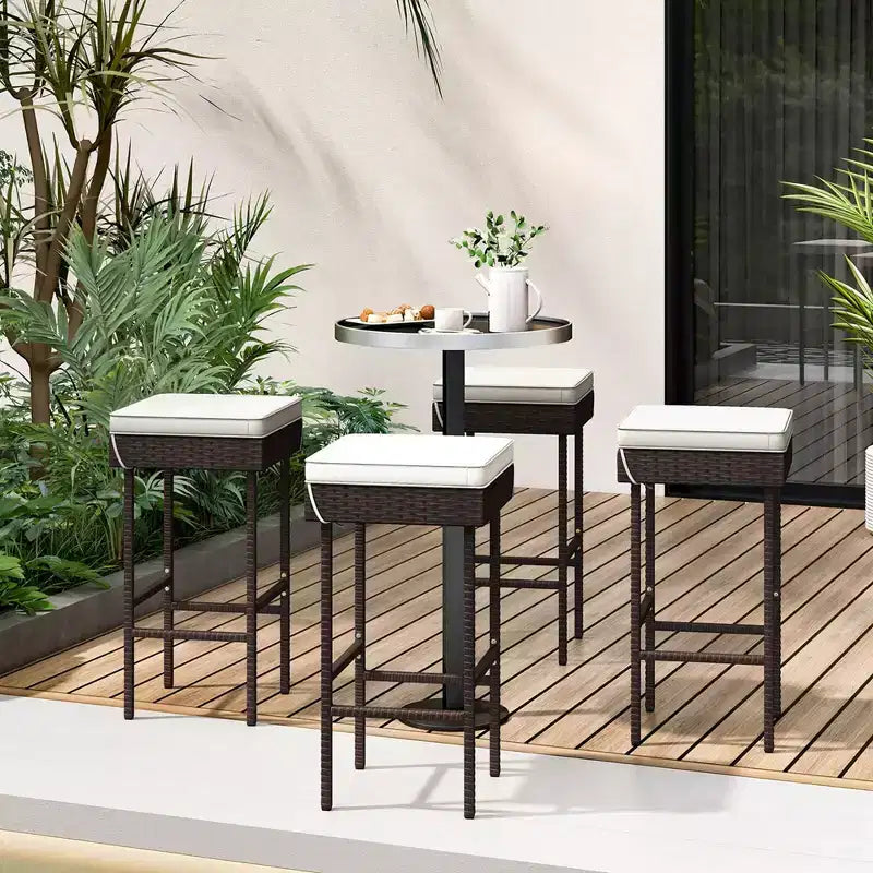 Costway Patio Rattan Barstools Set of 2/4 Outdoor Wicker Bar Height Chairs with Footrest