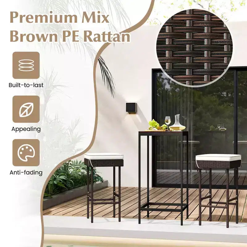 Costway Patio Rattan Barstools Set of 2/4 Outdoor Wicker Bar Height Chairs with Footrest