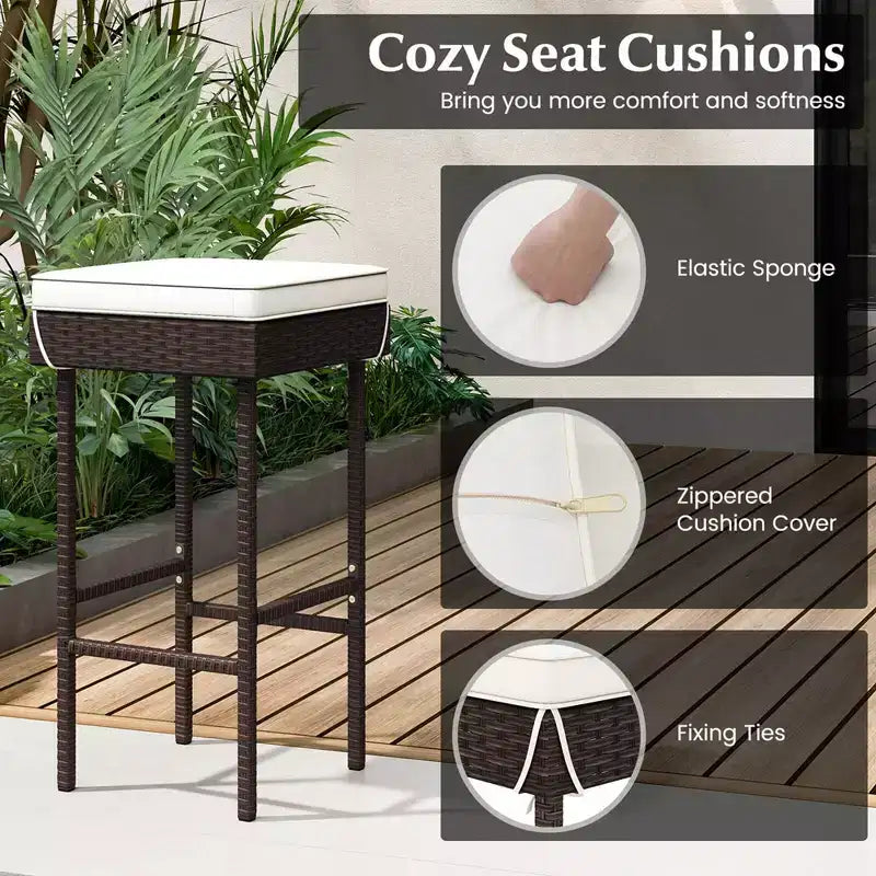 Costway Patio Rattan Barstools Set of 2/4 Outdoor Wicker Bar Height Chairs with Footrest