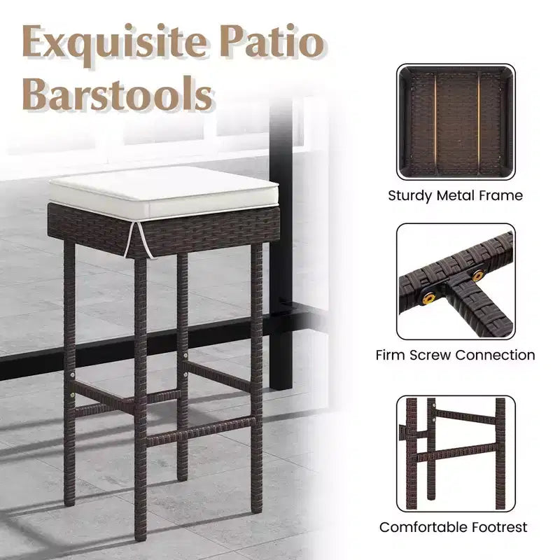 Costway Patio Rattan Barstools Set of 2/4 Outdoor Wicker Bar Height Chairs with Footrest
