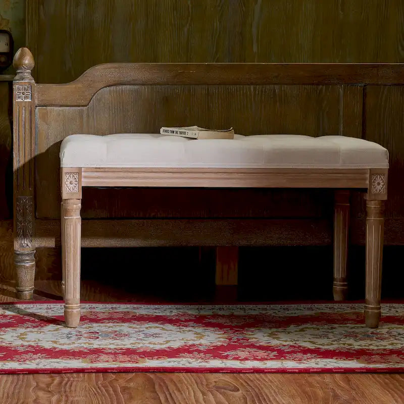 CO-Z French Vintage Upholstered Bench with Carved Solid Wood Frame