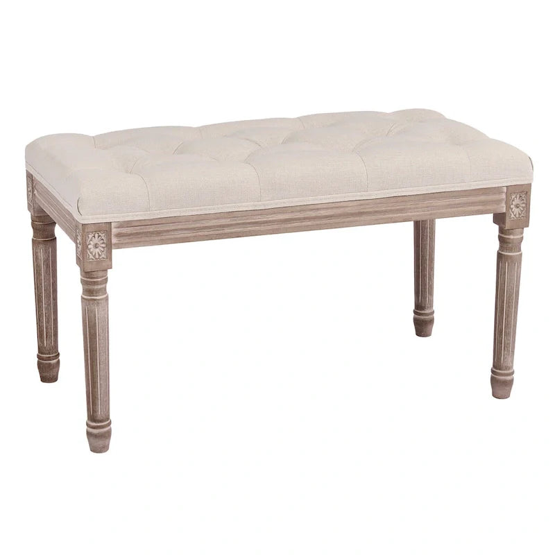 CO-Z French Vintage Upholstered Bench with Carved Solid Wood Frame